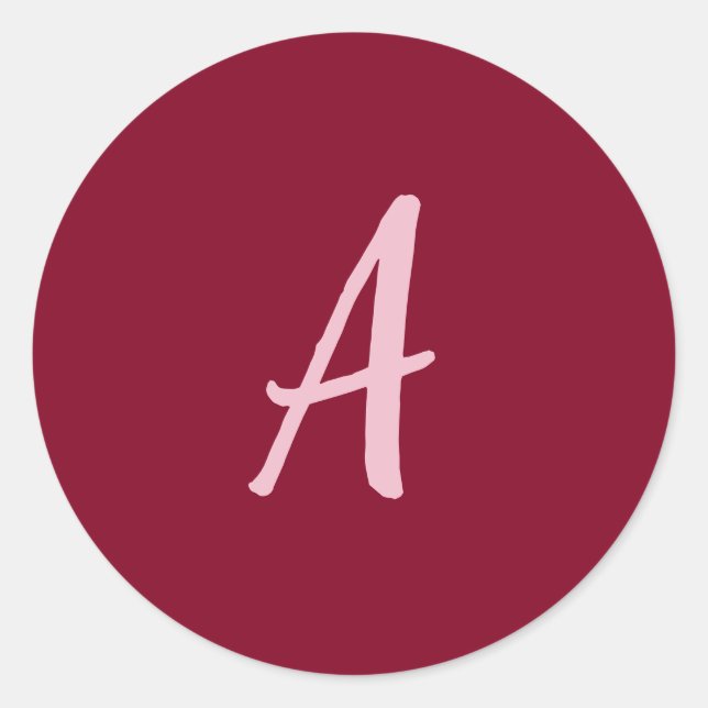Sticker Rond Monogramme de calligraphie rouge Bourgogne (Devant)