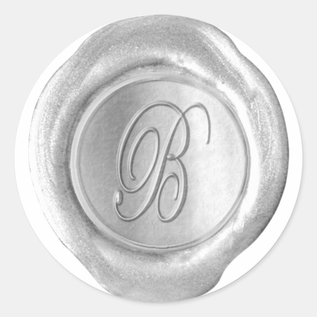 Sticker Rond Monogramme de cire - Argent - Script B - (Devant)