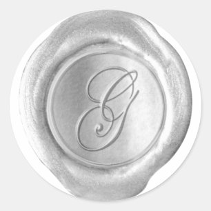 Sticker Rond Monogramme de cire - Argent - Script G -
