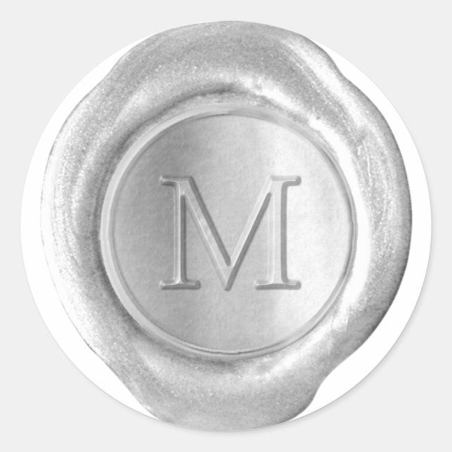 Sticker Rond Monogramme de cire - Argent - Serif M - (Devant)