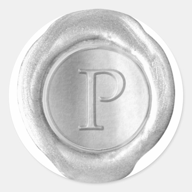 Sticker Rond Monogramme de cire - Argent - Serif P - (Devant)