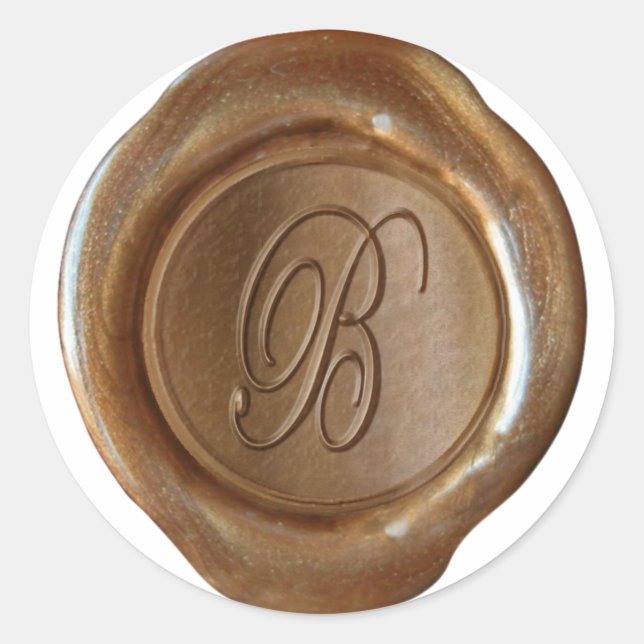 Sticker Rond Monogramme de cire - Cuivre - Script B - (Devant)