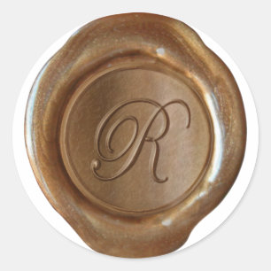 Sticker Rond Monogramme de cire - Cuivre - Script R -