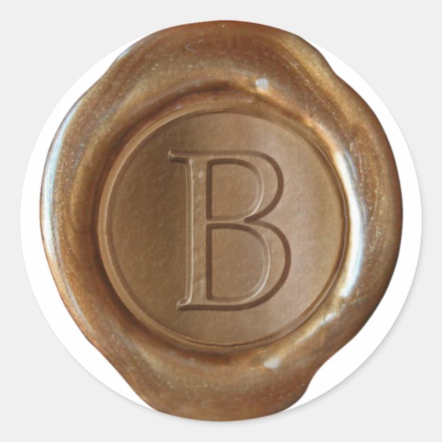 Sticker Rond Monogramme de cire - Cuivre - Serif B - (Devant)