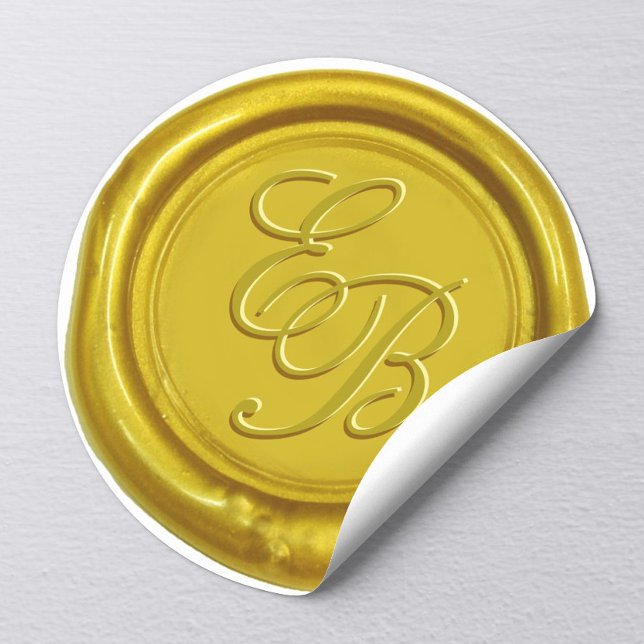 Sticker Rond Monogramme de cire d'or moderne Mariage élégant (Créateur téléchargé)