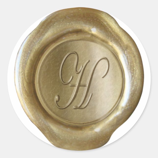 Sticker Rond Monogramme de cire - Or - Script H - (Devant)