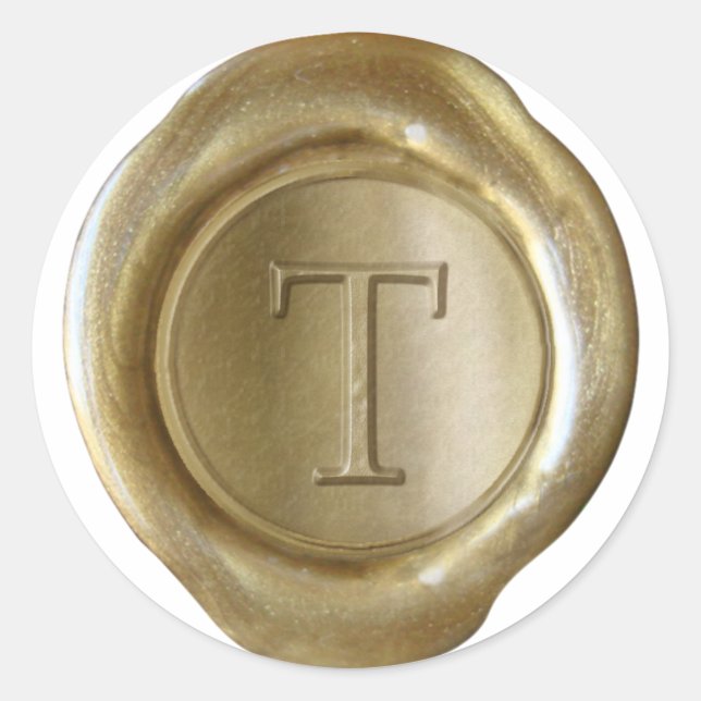 Sticker Rond Monogramme de cire - Or - Serif T - (Devant)