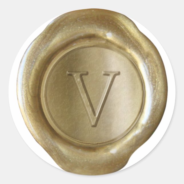 Sticker Rond Monogramme de cire - Or - Serif V - (Devant)