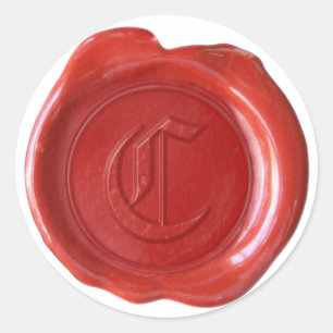 Sticker Rond Monogramme de cire - Rouge - Ancien Anglais - Lett