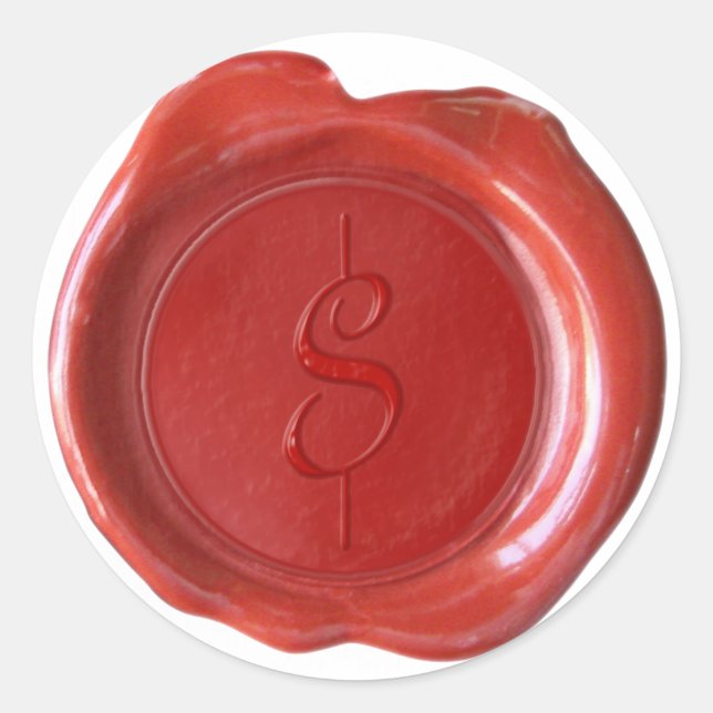Sticker Rond Monogramme de cire - Rouge - Script $ - (Devant)