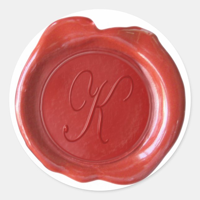 Sticker Rond Monogramme de cire - Rouge - Script K - (Devant)