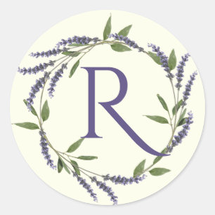 Sticker Rond Monogramme de couronne de fleurs de lavande