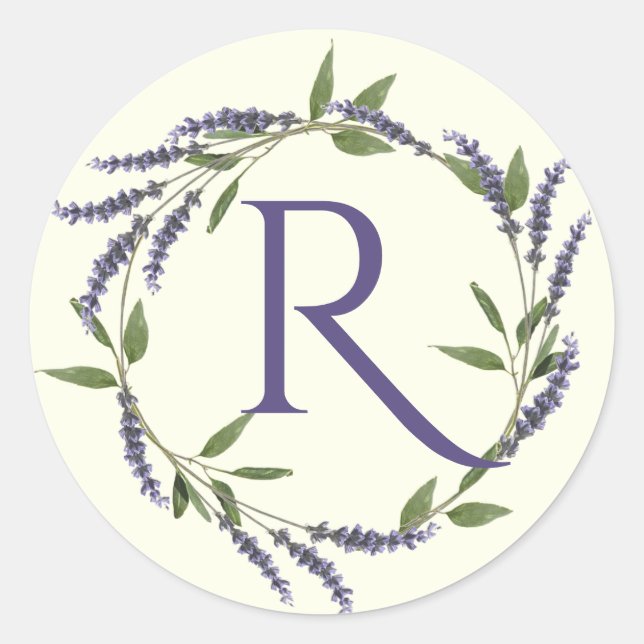 Sticker Rond Monogramme de couronne de fleurs de lavande (Devant)