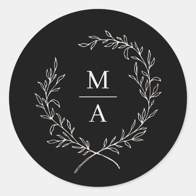 Sticker Rond Monogramme de couronne de laurier noir (Devant)