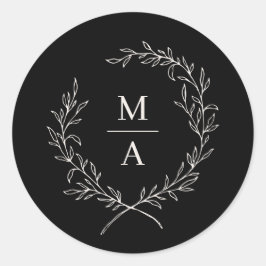 Sticker Rond Monogramme de couronne de laurier noir