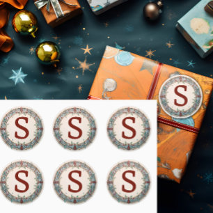 Sticker Rond Monogramme de couronne de Noël