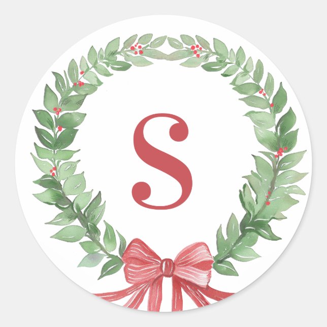 Sticker Rond Monogramme de couronne de Noël du grand-millénaire (Devant)