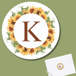 Sticker Rond Monogramme de couronne de tournesol