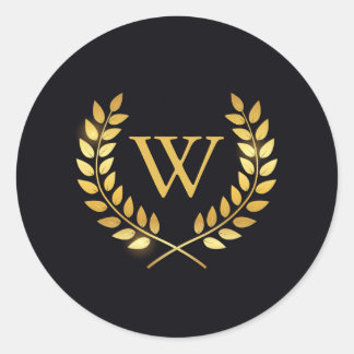 Sticker Rond Monogramme de couronne d'or Laurel