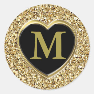Sticker Rond Monogramme de cristal Druzy - or métallique