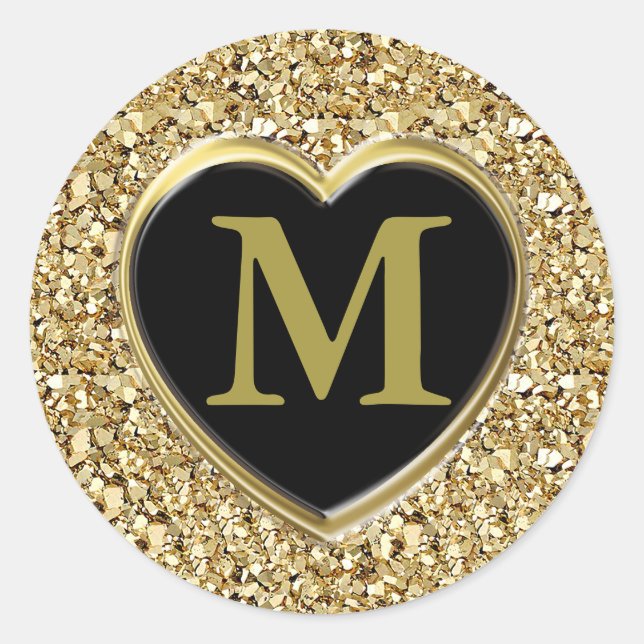 Sticker Rond Monogramme de cristal Druzy - or métallique (Devant)