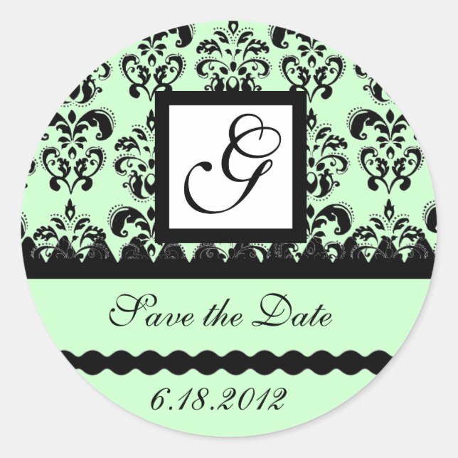 Sticker Rond MONOGRAMME DE DAMASK, vert (Devant)