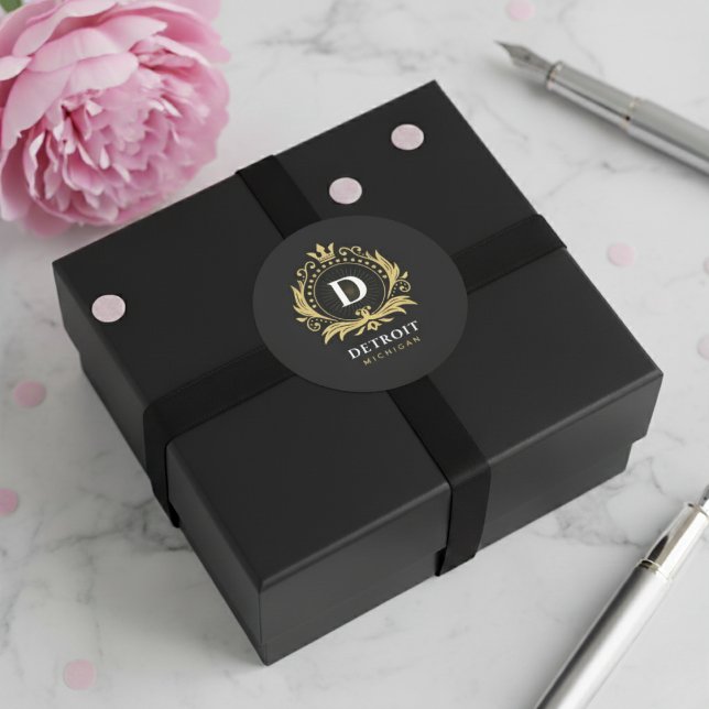 Sticker Rond Monogramme de Détroit (Detroit Monogram Classic Round Sticker)