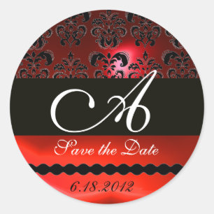 STICKER ROND MONOGRAMME DE DOMMASQUES DE RUBAN NOIR ET ROUGE,