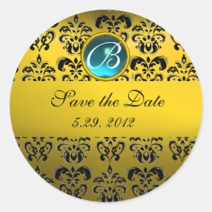 Sticker Rond MONOGRAMME DE DOMMASQUES JAUNES, turquase bleue