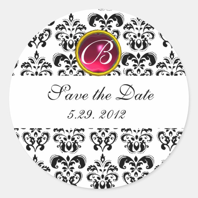 Sticker Rond MONOGRAMME DE DOMMASQUES NOIR ET BLANC, rubis roug (Devant)