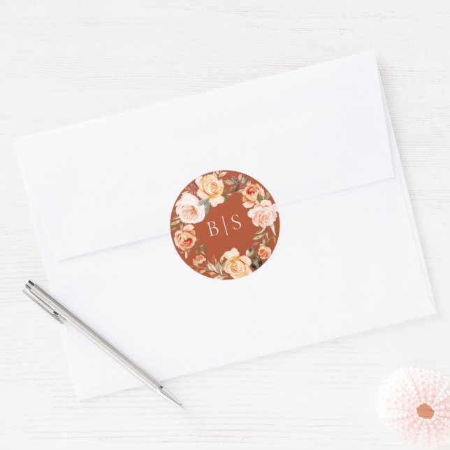 Sticker Rond Monogramme de germe de terre d'automne (Enveloppe)