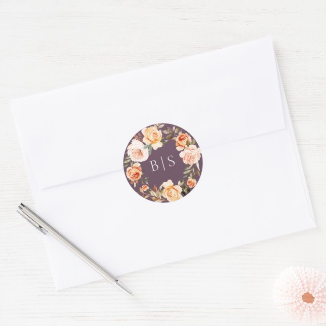 Sticker Rond Monogramme de germe de terre d'automne (Enveloppe)