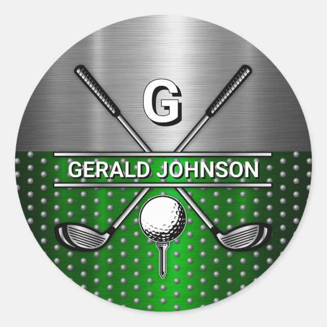 Sticker Rond Monogramme de golf élégant personnalisé (Devant)