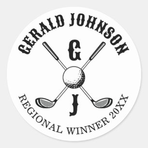 Sticker Rond Monogramme de golf personnalisé élégant minimalist