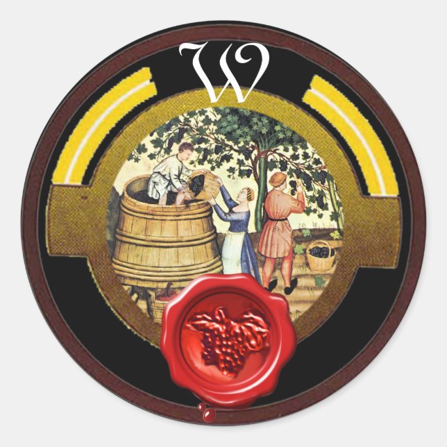 STICKER ROND MONOGRAMME DE GRAINE ANTIQUE VINEYARD HARVEST WAX  (Devant)