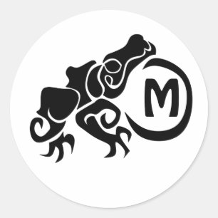 Sticker Rond Monogramme de grenouille tribale de Wick