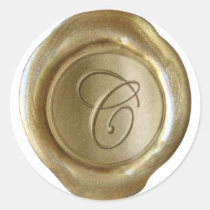 Sticker Rond Monogramme de joint de cire - or - manuscrit C -