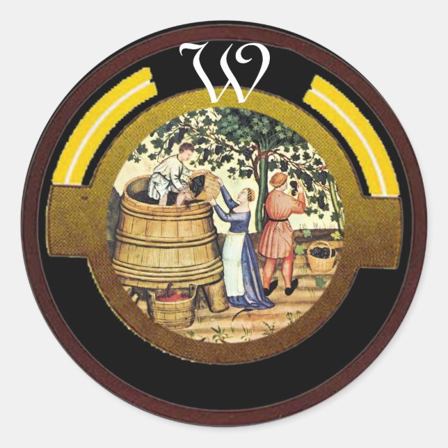 STICKER ROND MONOGRAMME DE LA RÉCOLTE DU VIGNOBLE ANTIQUE (Devant)