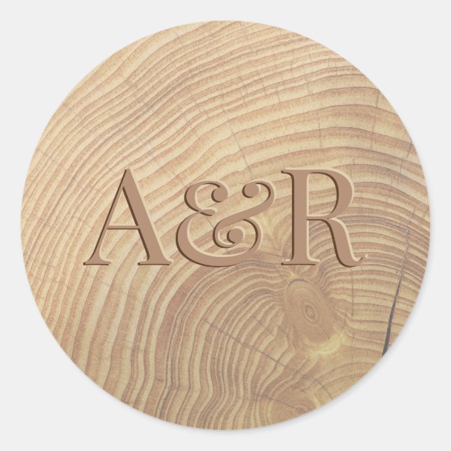Sticker Rond monogramme de l'étiquette à effet de bois, (Devant)