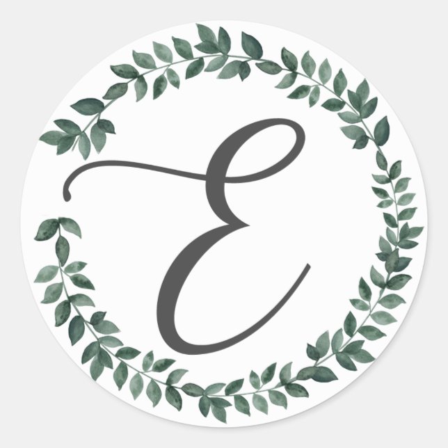 Sticker Rond Monogramme de lettre E Couronne de feuilles botani (Devant)