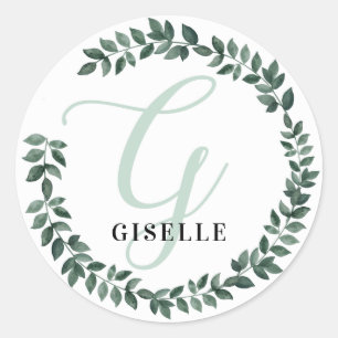 Sticker Rond Monogramme de lettre G Nom personnalisé Botanique 