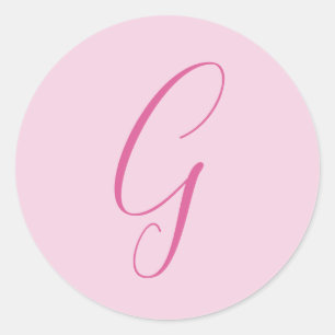 Sticker Rond Monogramme de lettre initiale rose clair chic uni