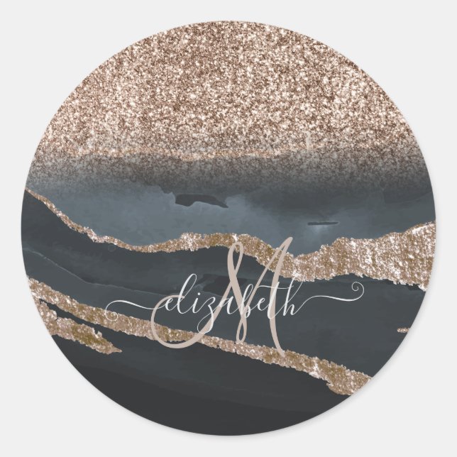 Sticker Rond Monogramme de marbre de Parties scintillant modern (Devant)