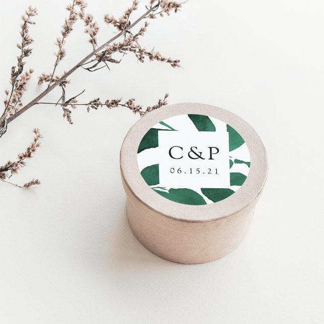 Sticker Rond Monogramme de Mariage botanique pressé (Créateur téléchargé)