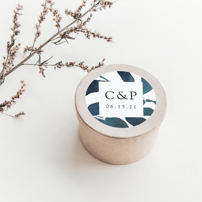 Sticker Rond Monogramme de Mariage botanique pressé (Créateur téléchargé)