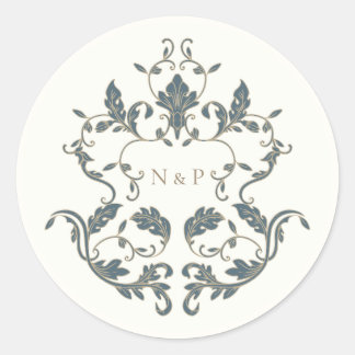 Sticker Rond Monogramme de mariage élégant orné