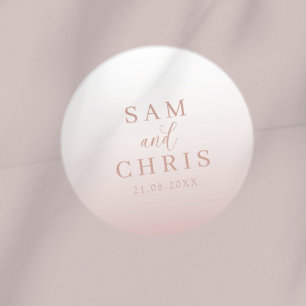 Sticker Rond Monogramme de mariage moderne en or rose
