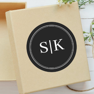 Sticker Rond Monogramme de mariage noir et blanc modifiable com
