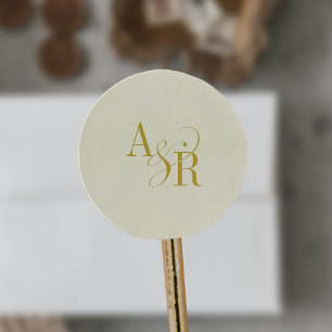 Sticker Rond Monogramme de mariage simple jaune beurre ANDREA