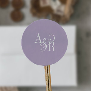 Sticker Rond Monogramme de mariage simple moderne lavande ANDRE